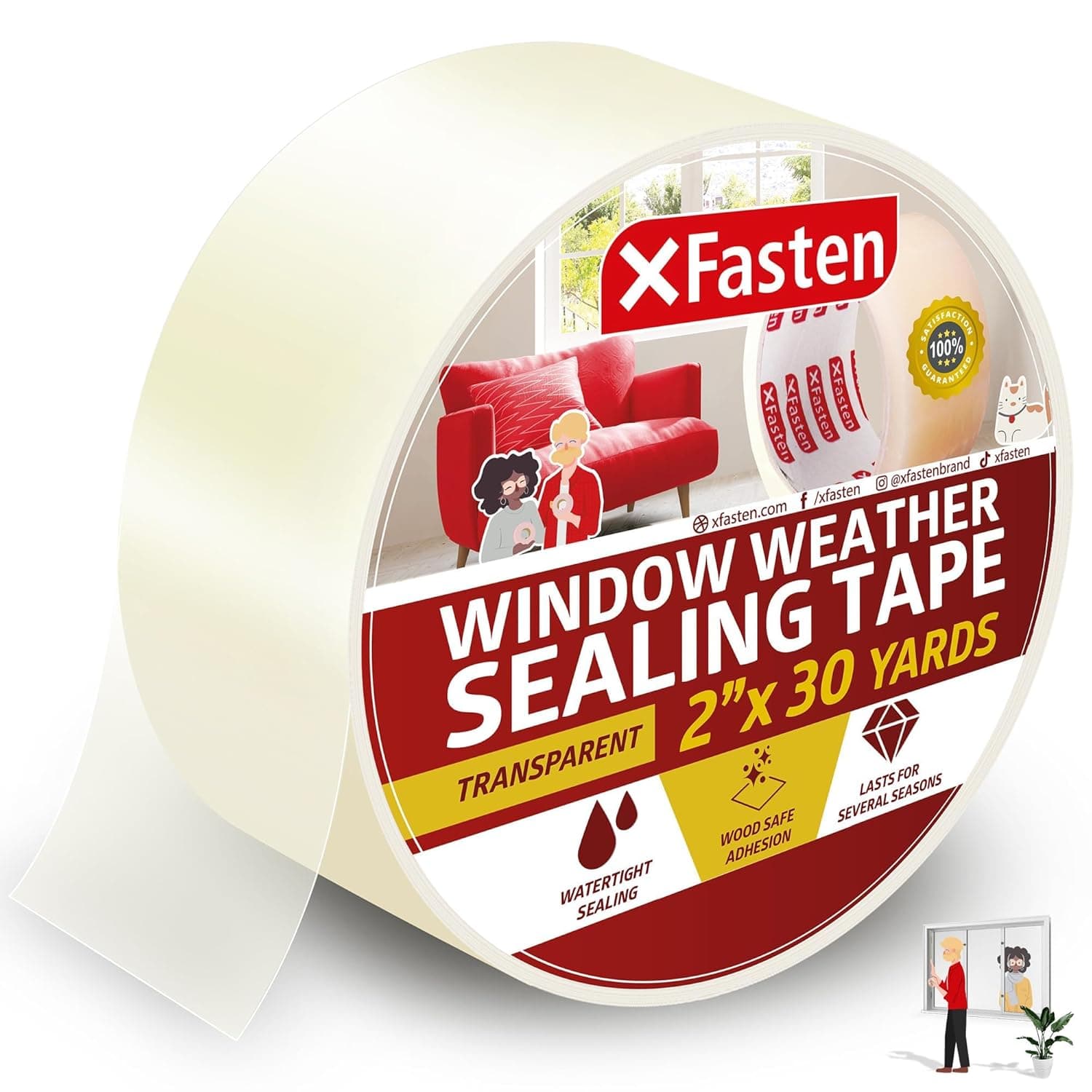 XFasten Transparent Window Weather Sealing Tape, 2-Inch x 30 Yards (50.8mm x 27.43m), Clear Window Draft Isolation Sealing Film Tape, No Residue - Best tier-1 universal Gear