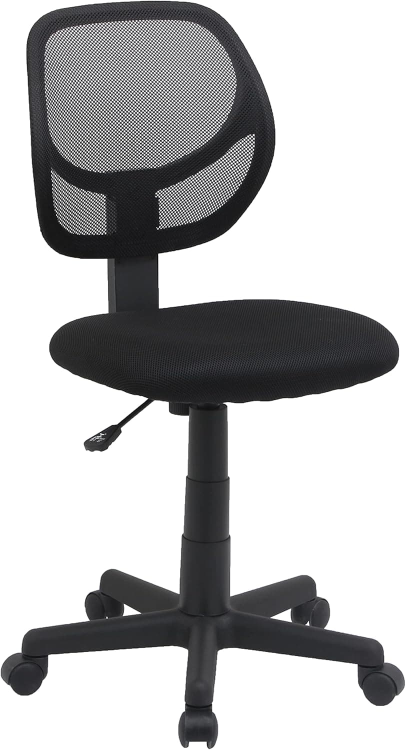 Amazon Basics Rolling Desk Chair, Adjustable, Low Back, Padded Seat, Breathable Mesh, Swivel, Black, 21.25" D x 22.5" W x 38" H - Best tier-1 home-office Gear