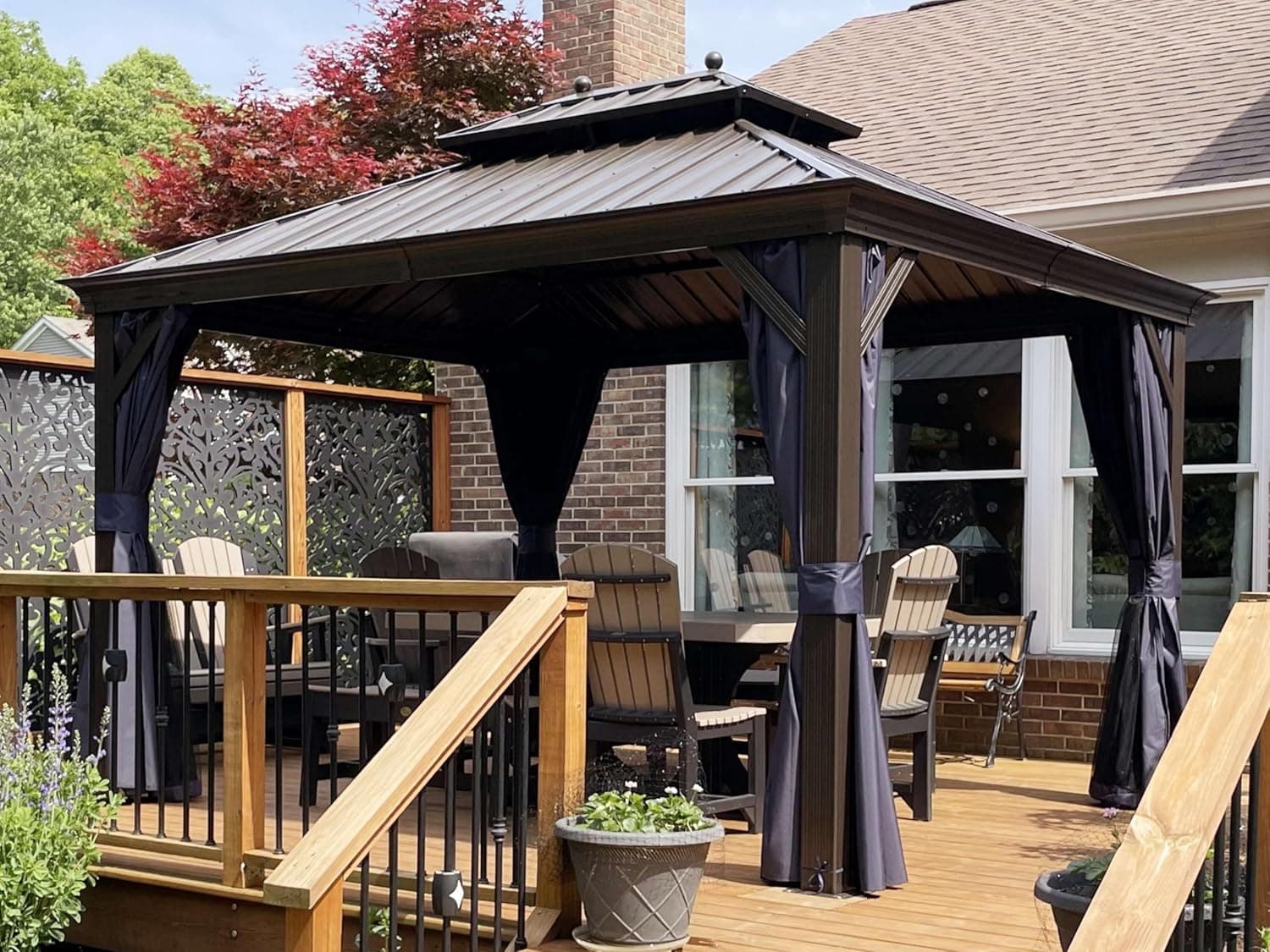 PURPLE LEAF 10' x 12' Hardtop Gazebo Outdoor Metal Roof Sun Shade Tent with Curtains and Netting Patio Canopy Permanent Pavilion - Best tier-2 universal Gear